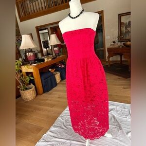 💕 Forever New Strapless Hot Pink Lace Midi Dress | Size US 6 Kentucky Derby 💕